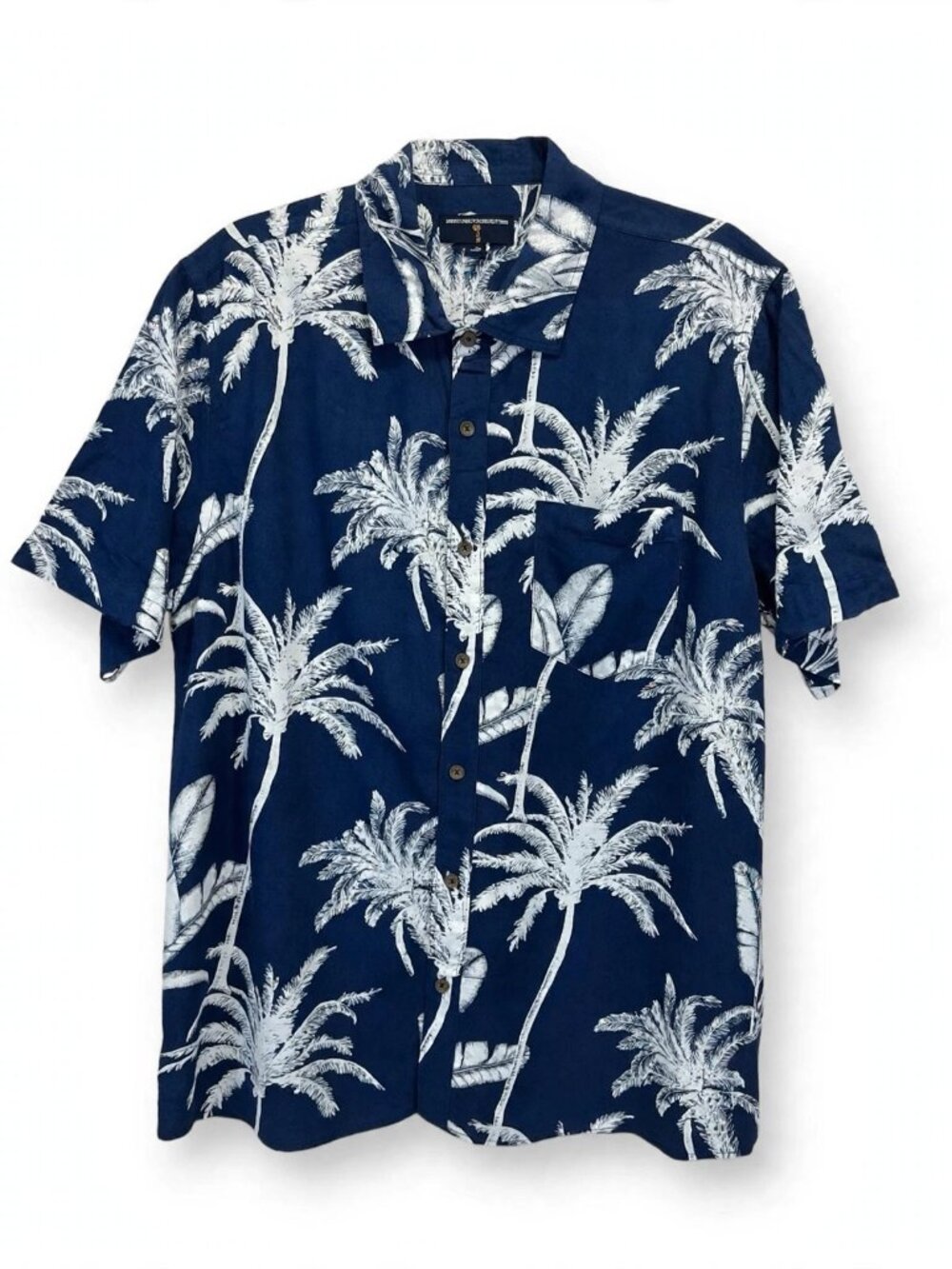Men’s Navy Palm Tree Button‑Up Shirt